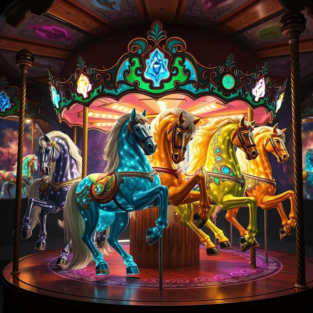 Gemstone Carousel Horses in Dreamlike Concept Art