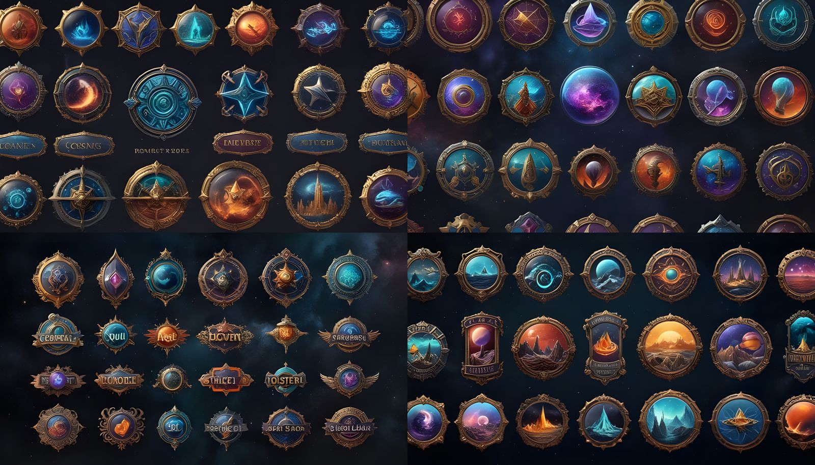 Ethereal Cosmic Badges in Vibrant Deep Colors