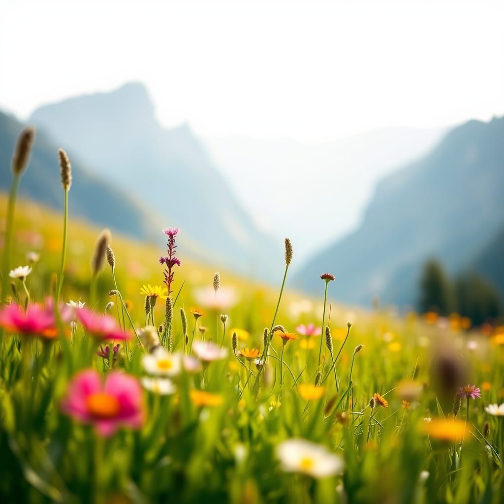 Vibrant Wildflower Meadow with Mountain Backdrop