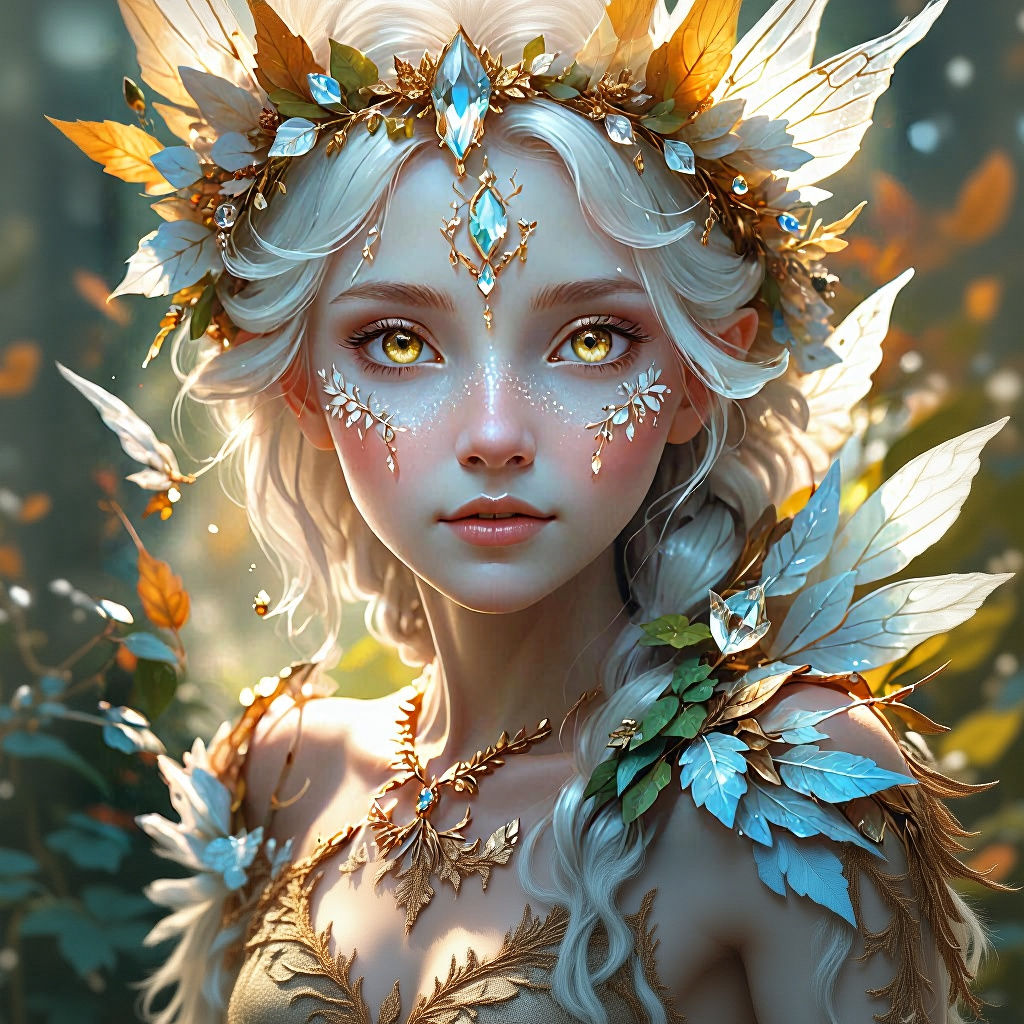 Ethereal Autumn Fairy Portrait in Oil Painting Style