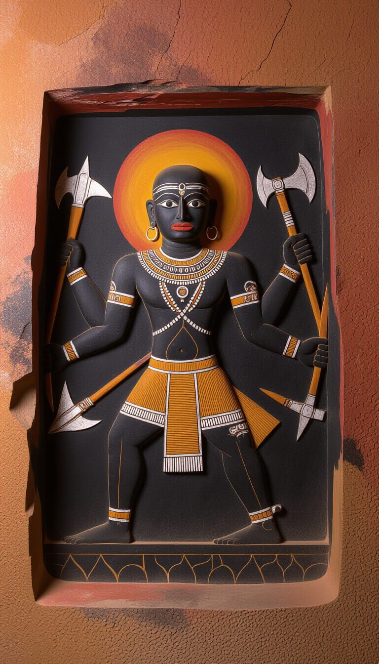 Tribal Warrior Carving in Stone Cave