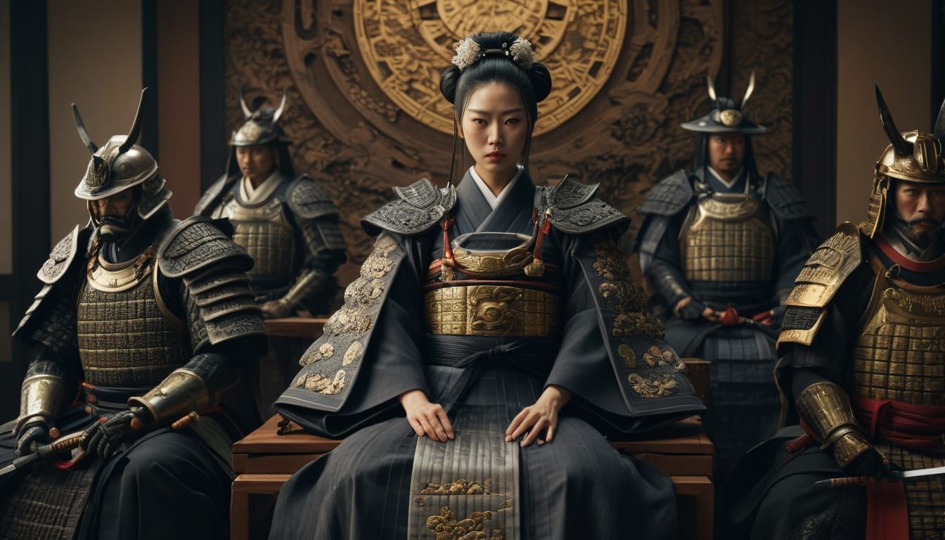 Elegant Young Empress in Traditional Japanese Throne Room