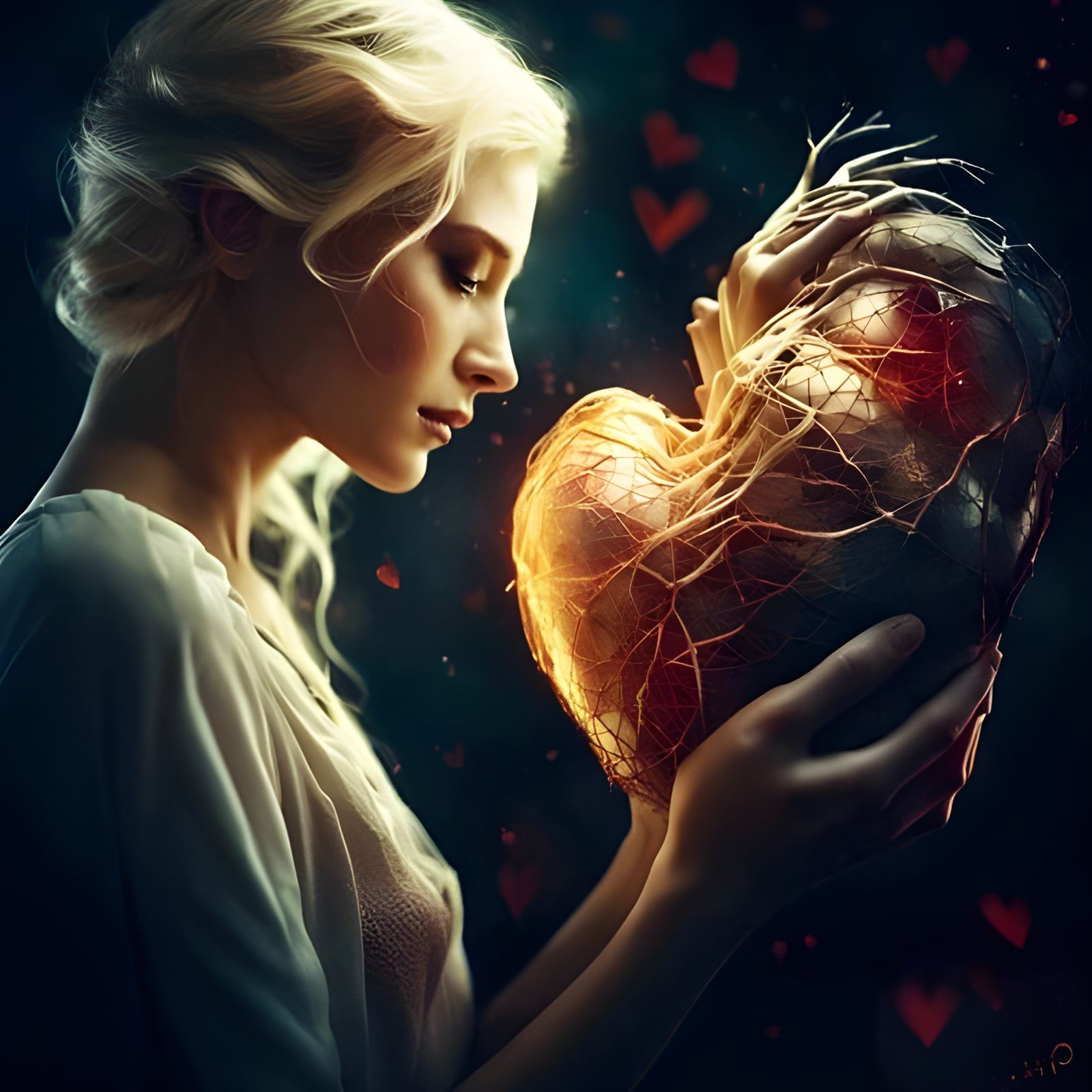 Woman's Heart Offering: Photorealistic Dark Fantasy