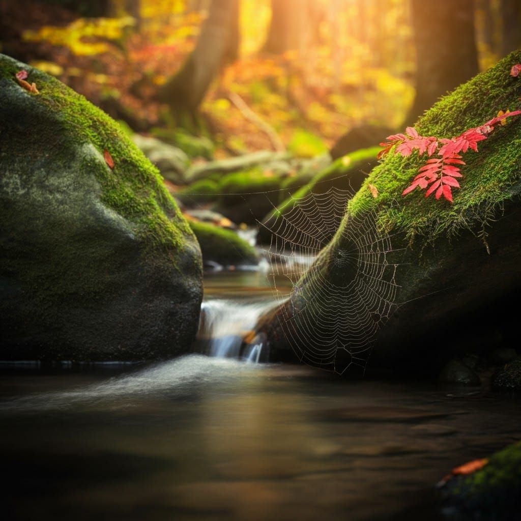 Autumn Beech Forest Stream in Natural Light
