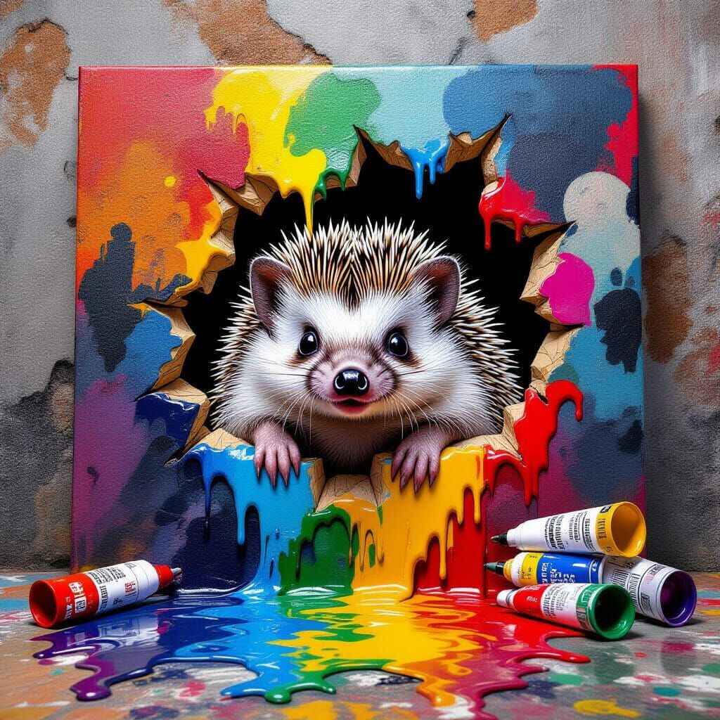 Hedgehog Gamer Posing in Front of Graffiti Art