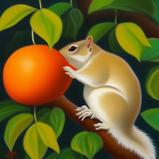 Cremello Squirrel and Orange Tree Oil Painting