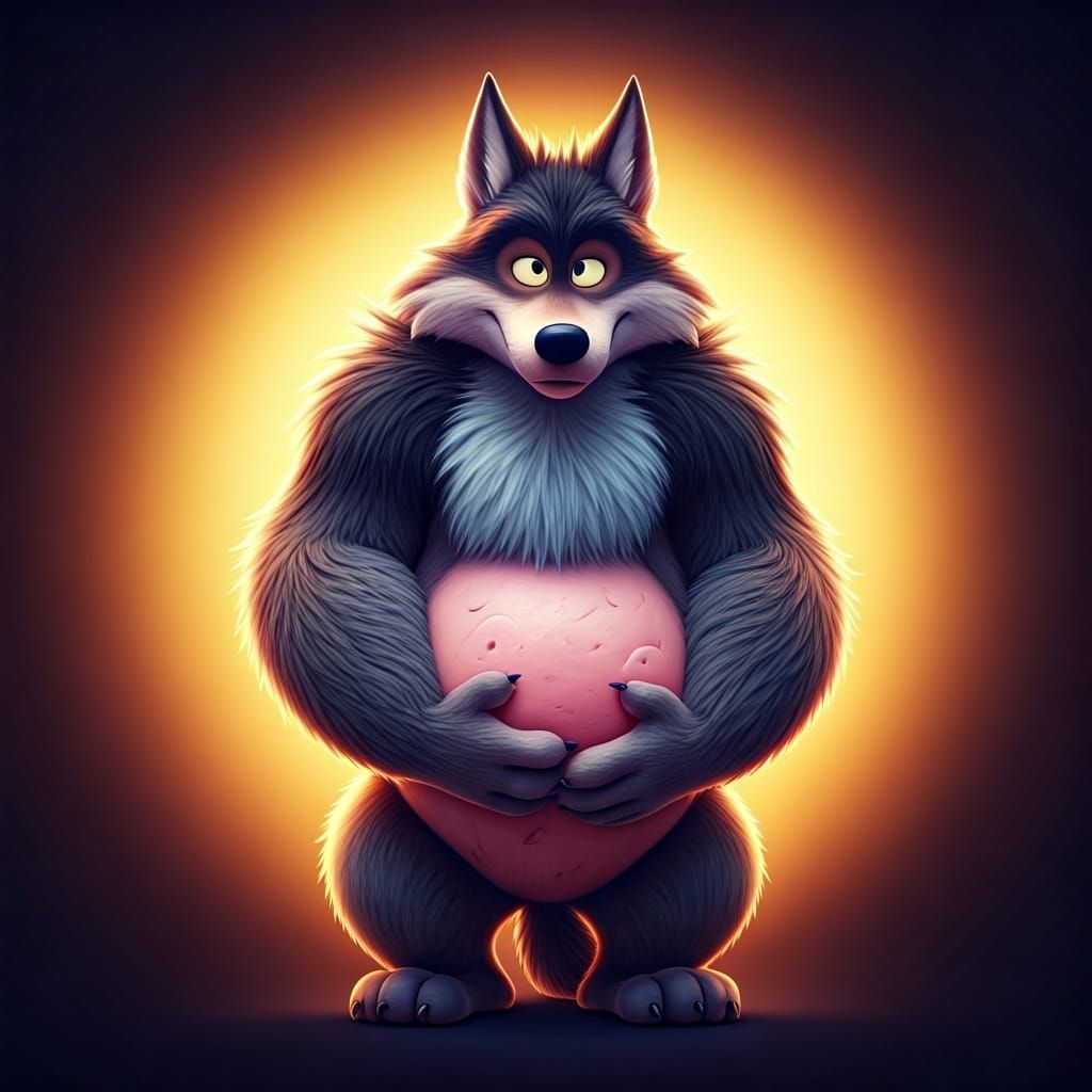 Big Bad Wolf's Aching Tummy: Pixar-Style 3D Art