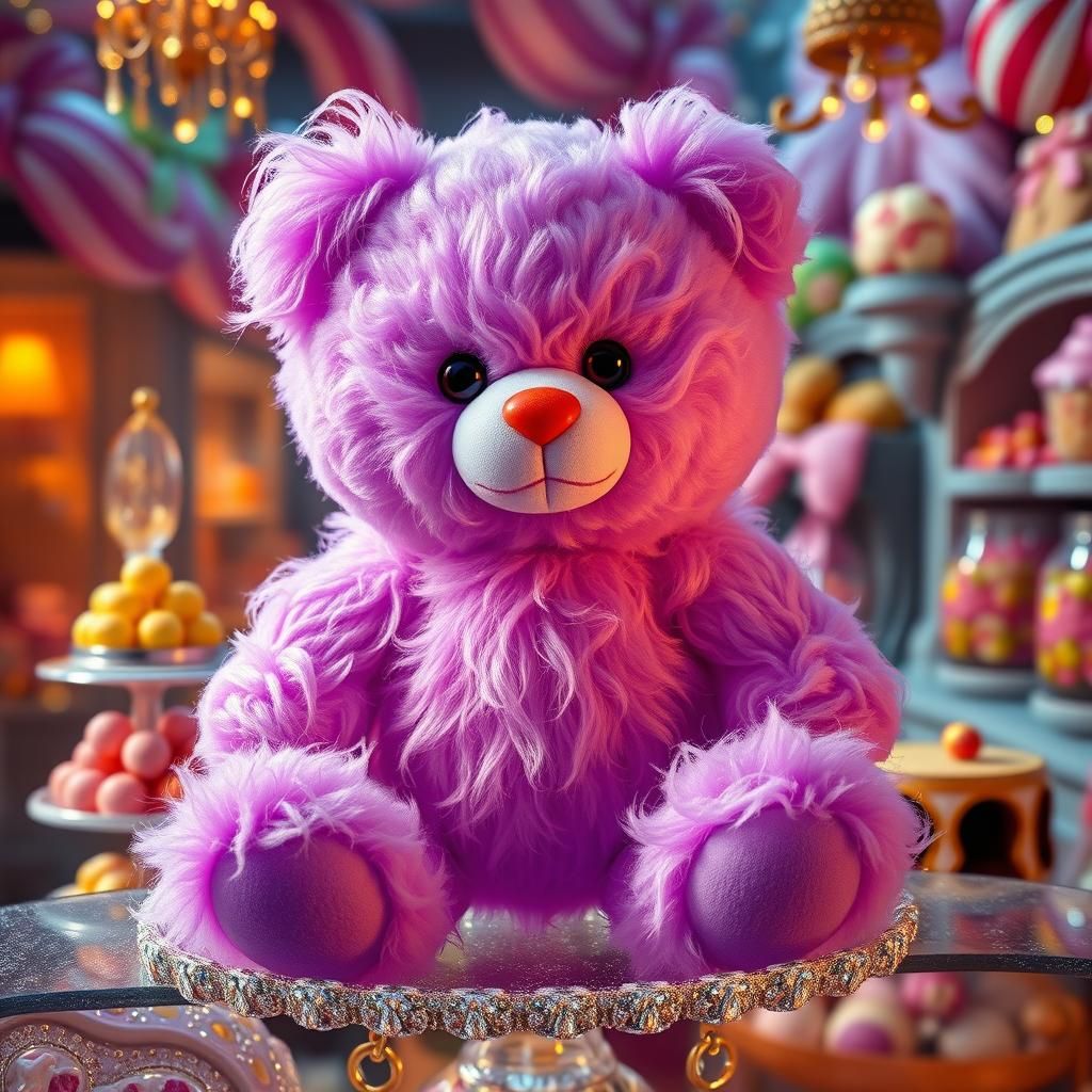 Purple Cotton Candy Teddy Bear in Candy Store