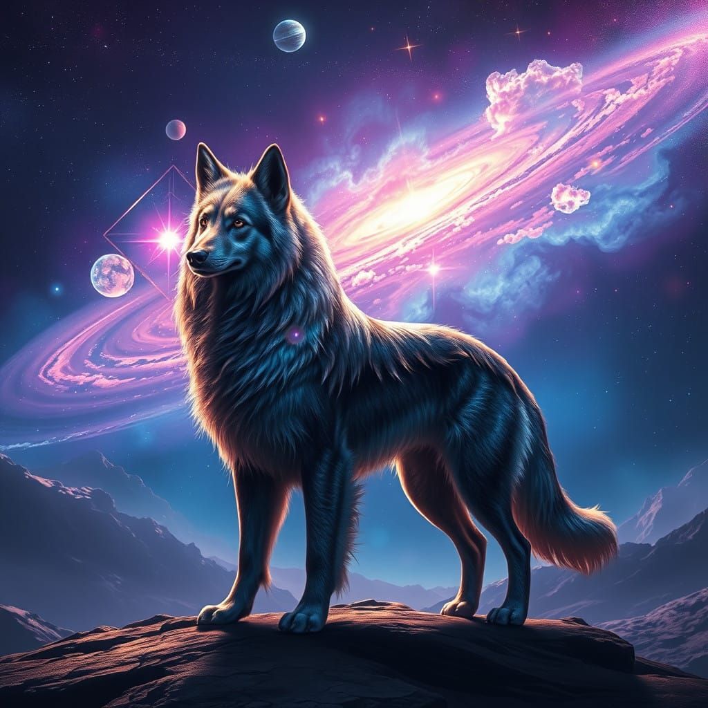 Ethereal Cosmic Canine Dominates Vibrant Starry Expanse