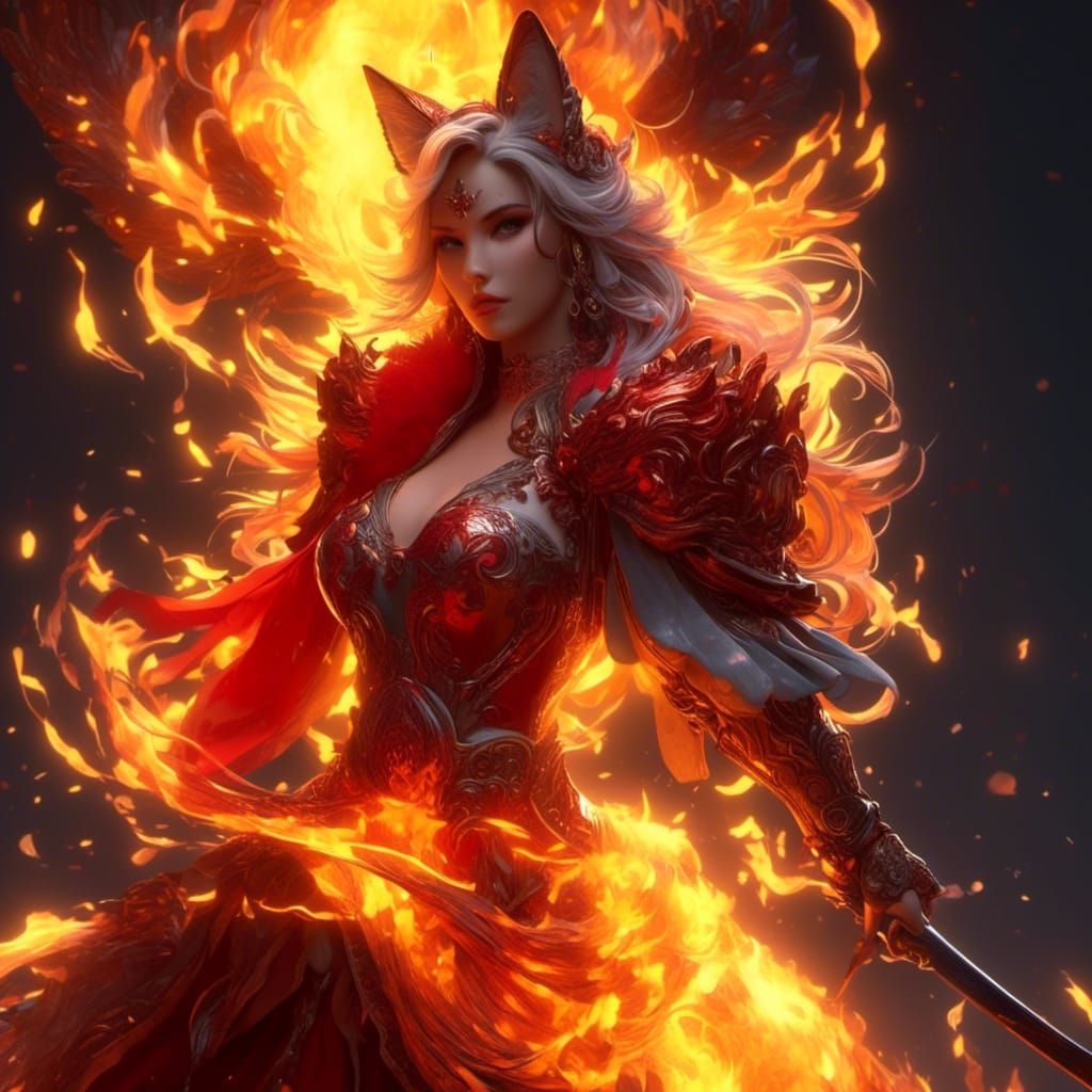 Fiery Fox: Dark Fantasy Concept Art
