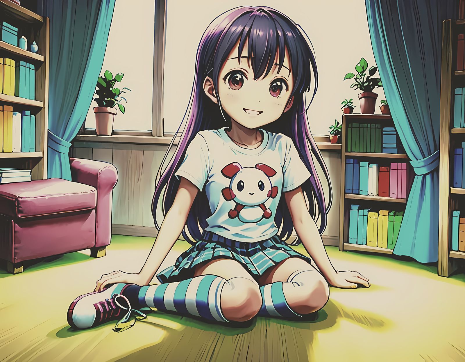 Cheerful Yuno from Hidamari Sketch in Vibrant Digital Art