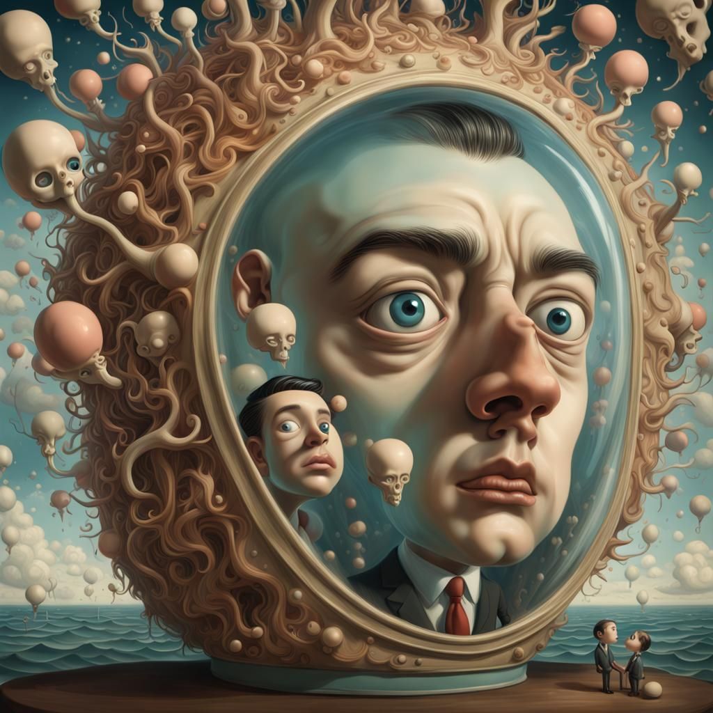 Surreal Thinking Man in Hyperrealist Dreamscape