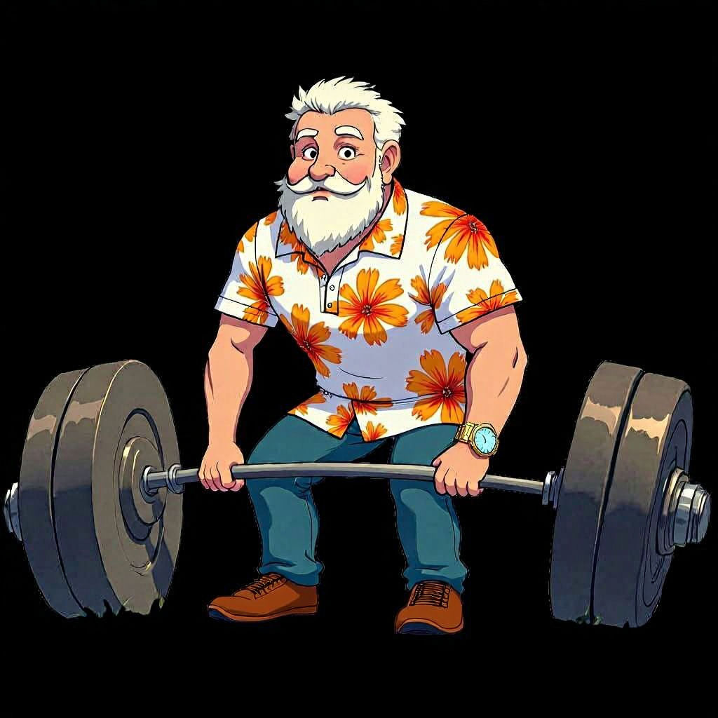 Fit Grandpa Lifts Weights: Anime Sticker Design