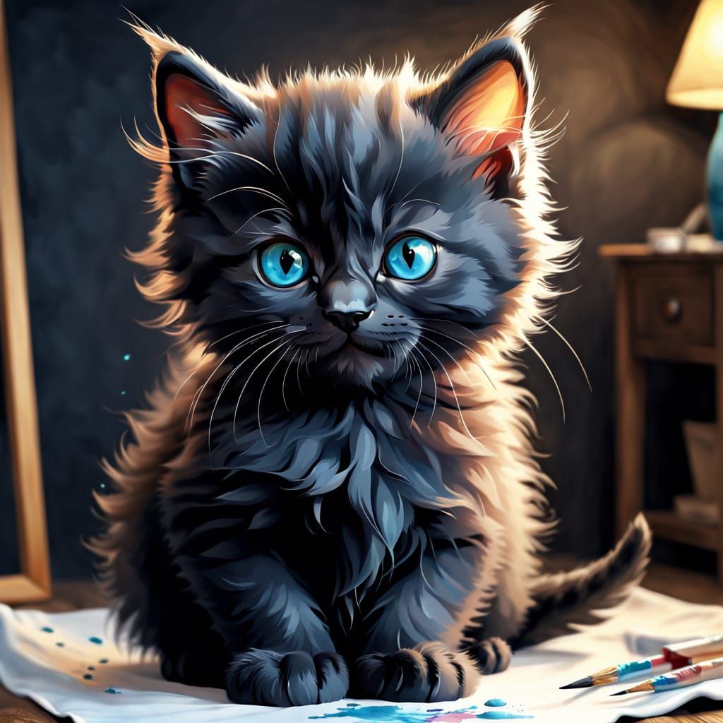 Cute Kitten in Detailed Impressionist Style