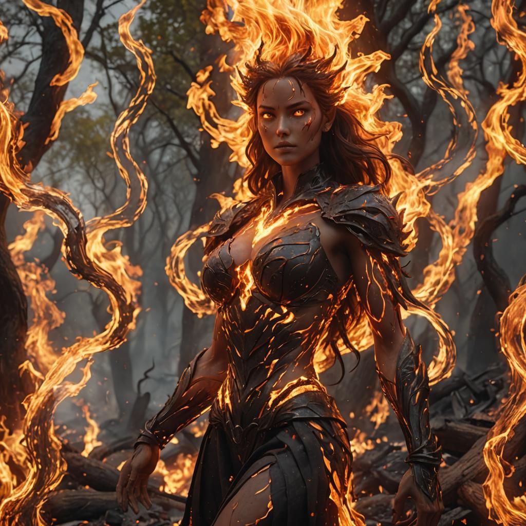 Fiery Woman Elemental Fantasy Concept Art