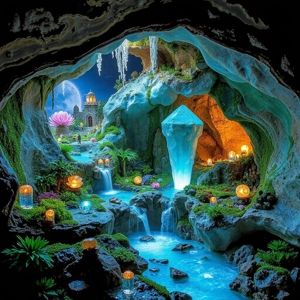 Miniature Bioluminescent World Inside a Geode