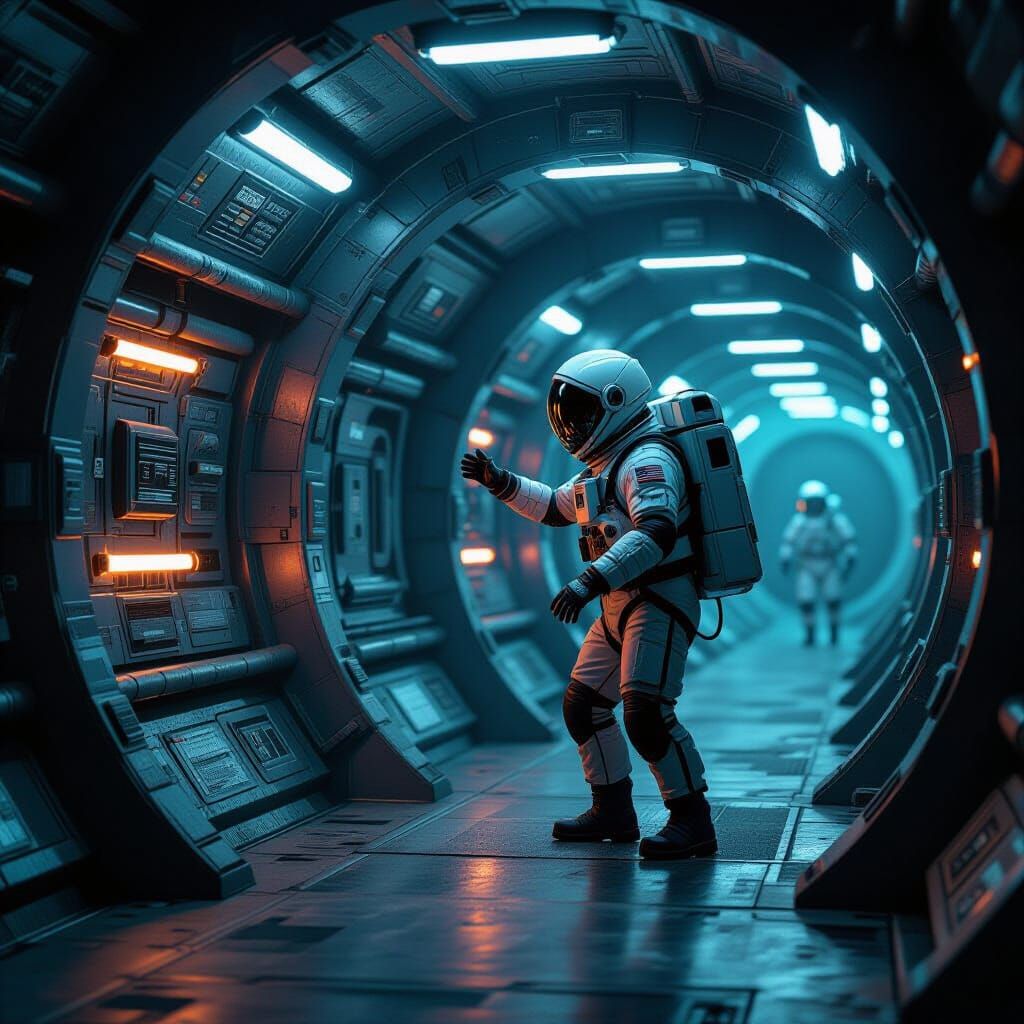 Spaceship Airlock Assault in Gritty Industrial Style