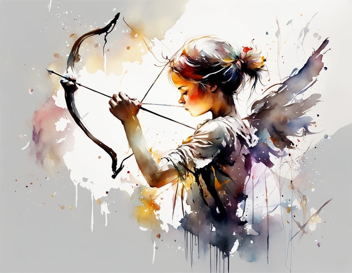 Cupid's Whimsical Watercolour: A Dreamy, Stylized Scene