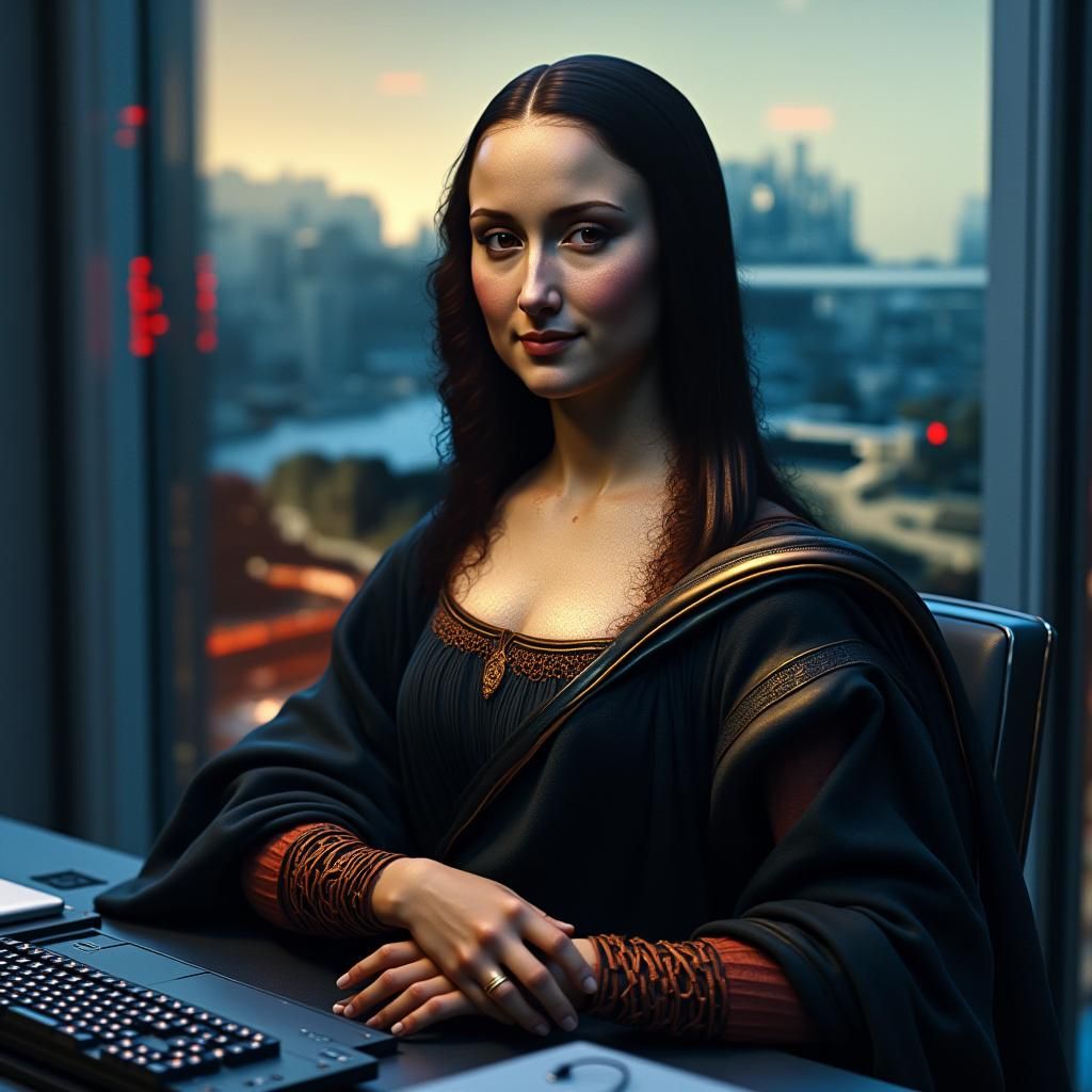 Mona Lisa in a Digital Realm, in 8K Fantasy Art