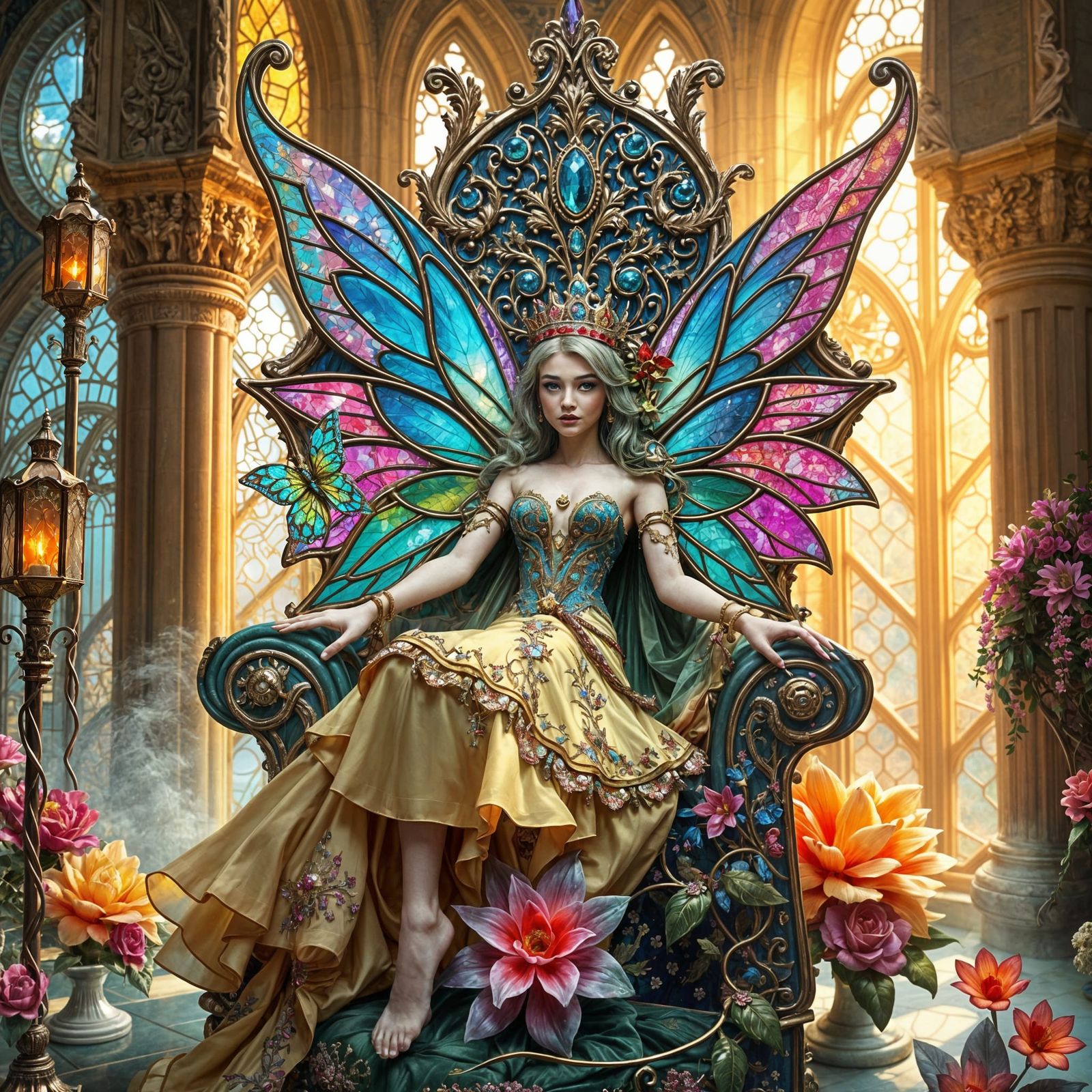 Enamel Art Fairy Queen on Glass Throne