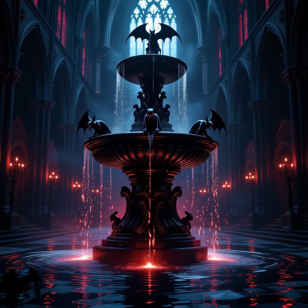 Gothic Cathedral Fountain of Liquid Shadows