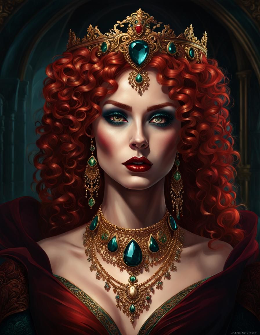 Medieval Vampiress Portrait in Fantasy Illustration Style