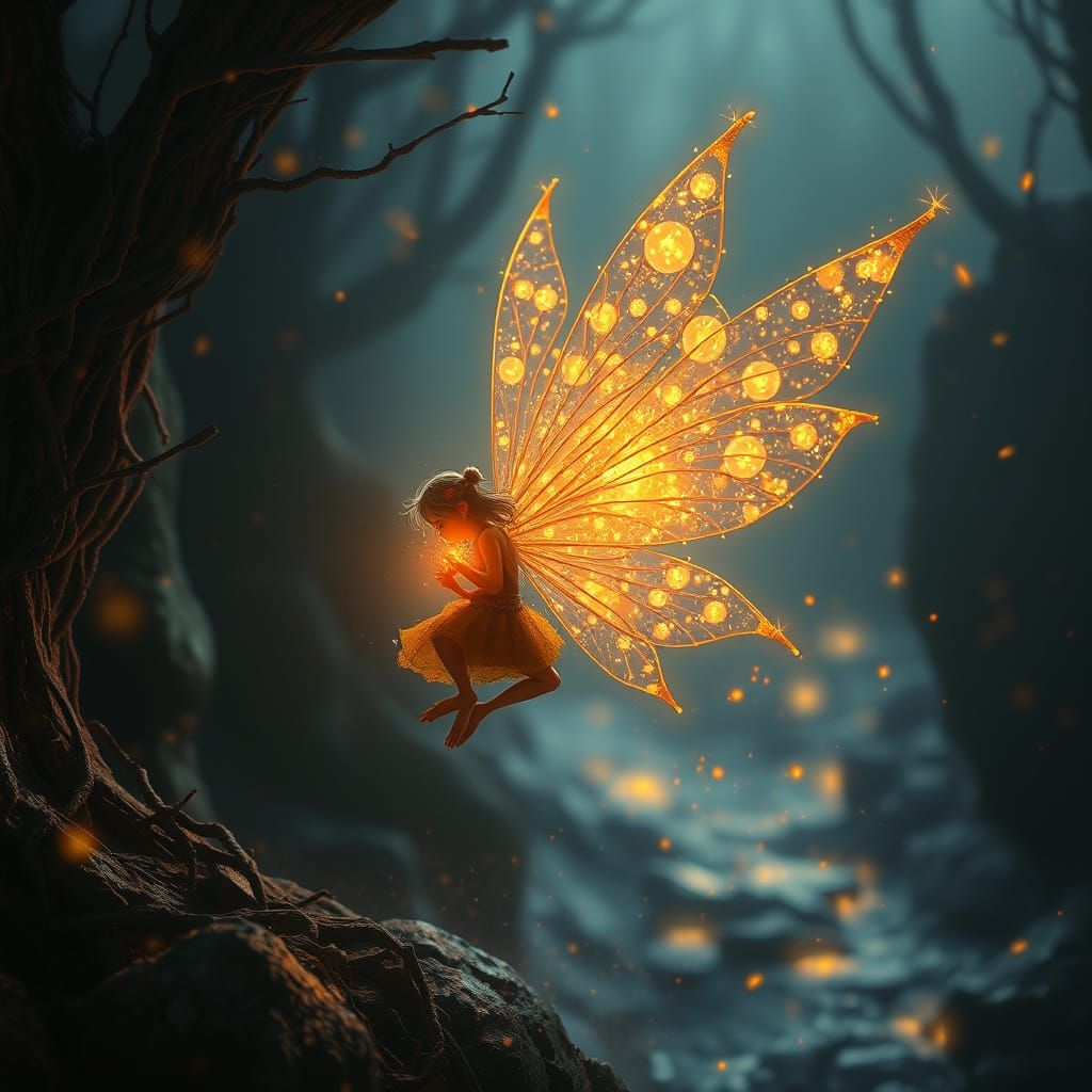 Epic Fairy in a Dramatic Firefly Landscape