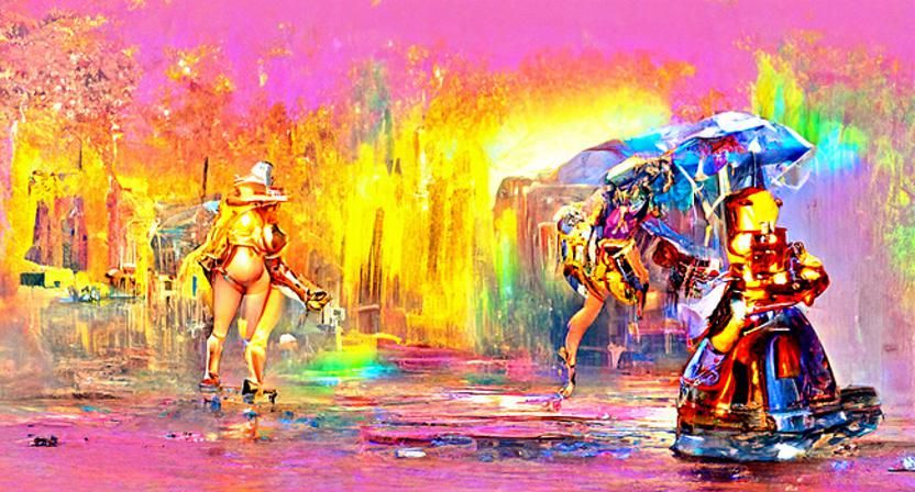 Robot Cowgirl on Burning Bismuth: Photorealistic 8K