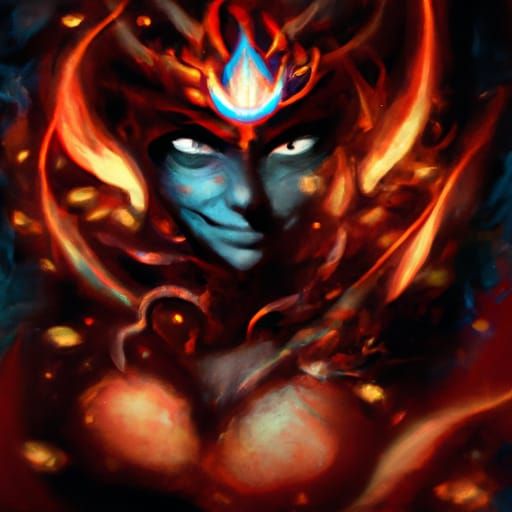 Ethereal Goddess of Hell in Fiery Ambiance