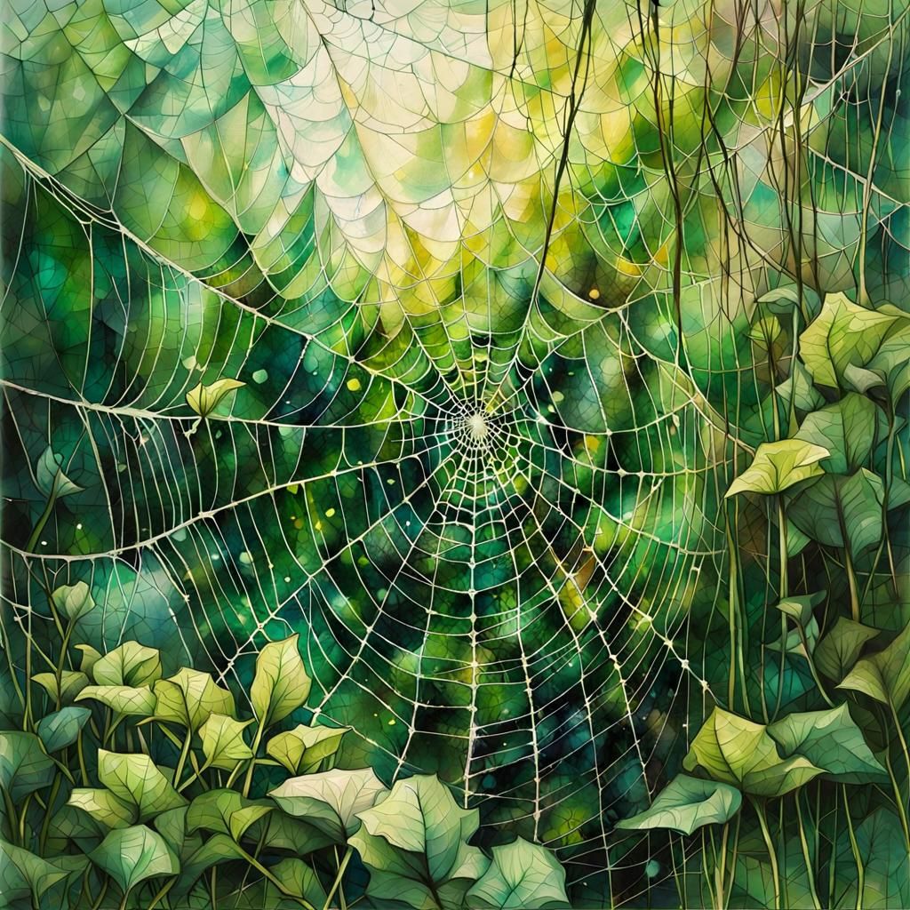 Adorable Spider Adorns Cubist Surrealist Spiderweb
