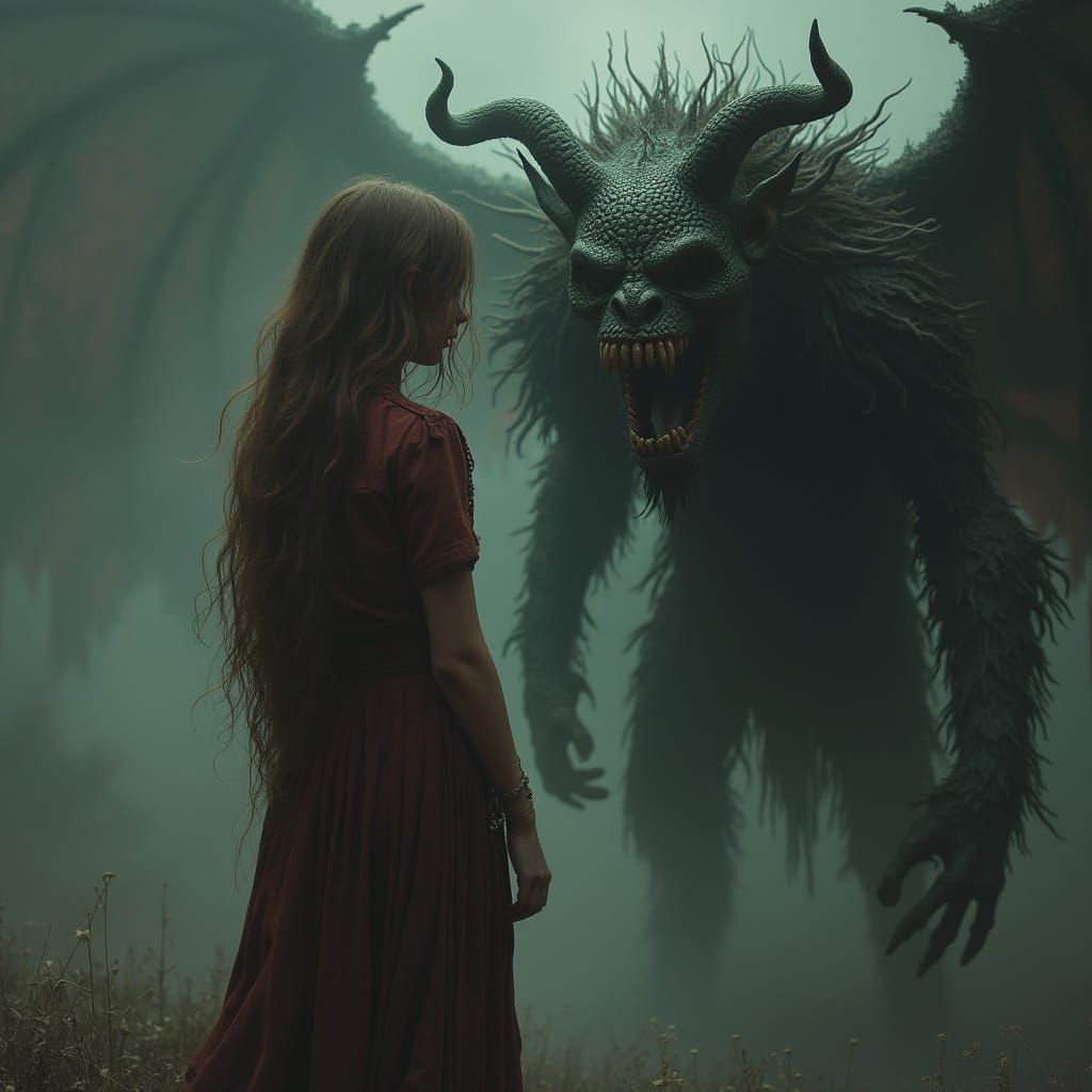 Mystical Realm: Girl and Demon in Digital Art