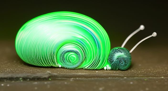 Iridescent Neon Snail Sculpture: Digital Chalk Art