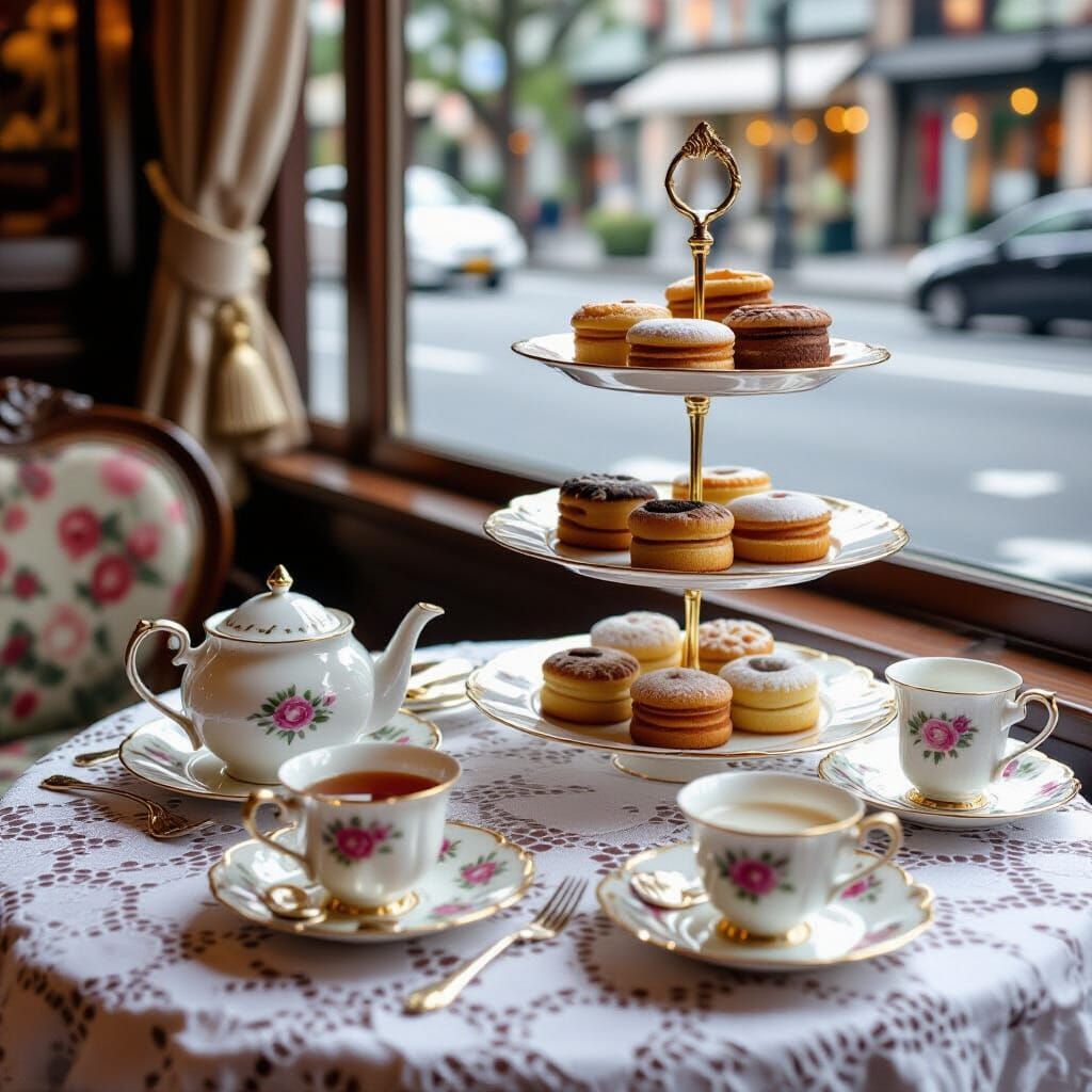 Elegant Afternoon Tea and Sweets in Sophisticated Cafe