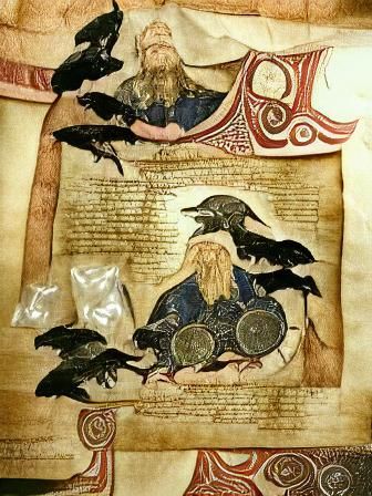 Odin and Ravens in Medieval Parchment Style