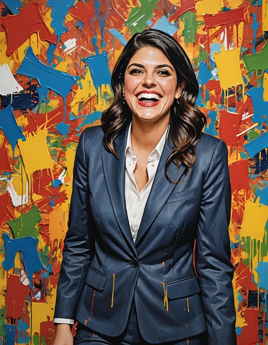 Laughing Woman in Business Suit, Oil Painting Portrait