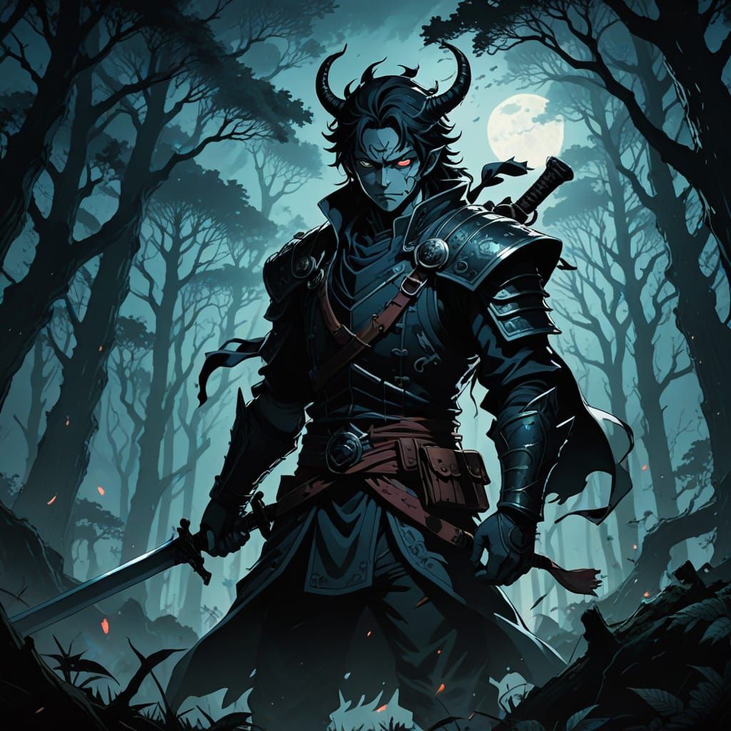 Victorious Demon Slayer Emerges from Dark Forest Mist