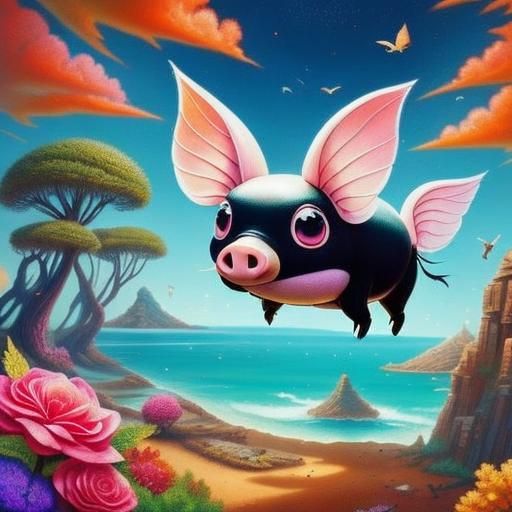 Cute Flying Pigs with Neon Glow Effects