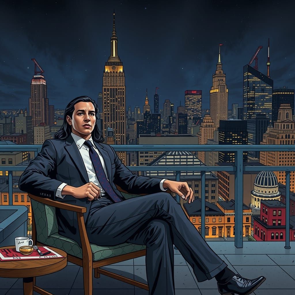 Elegant Woman in Modern Cityscape Comic Book Art