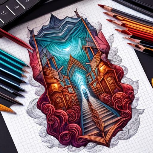 Surreal Steampunk Sketch in Triadic Colors