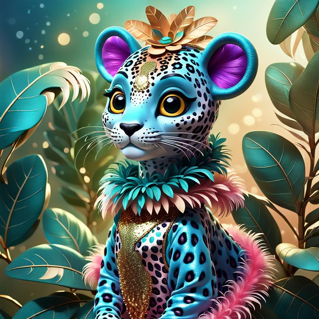 Leopard-Slug in Feather Boa, 3D Digital Art