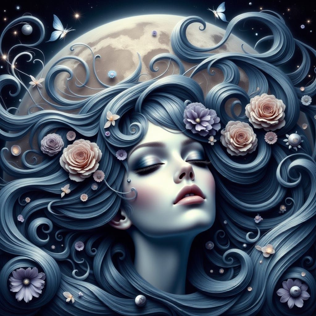 Art Nouveau Fairy Face in Cosmic Nebula