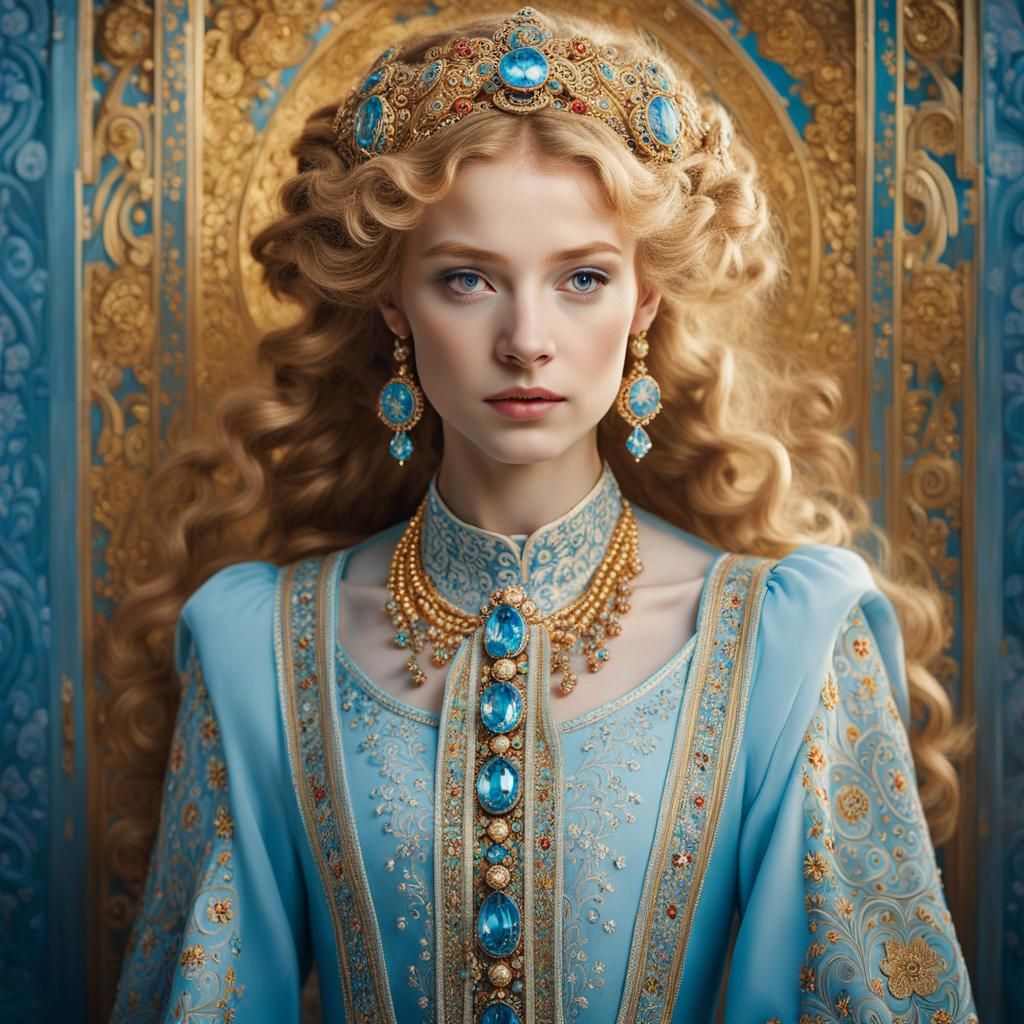 Ethereal Portrait of Russian Princess in Klimt Style