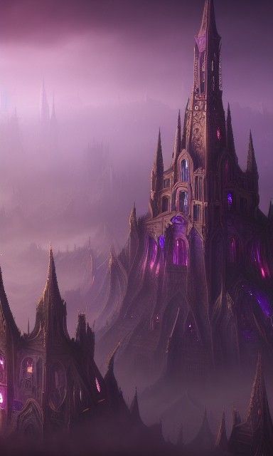 Purple Town Emerges from Mist: Matte Painting