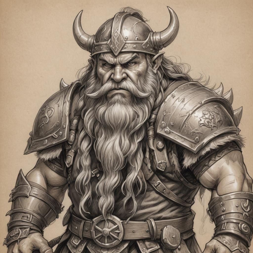Fantasy Dwarf Barbarian Pencil Sketch