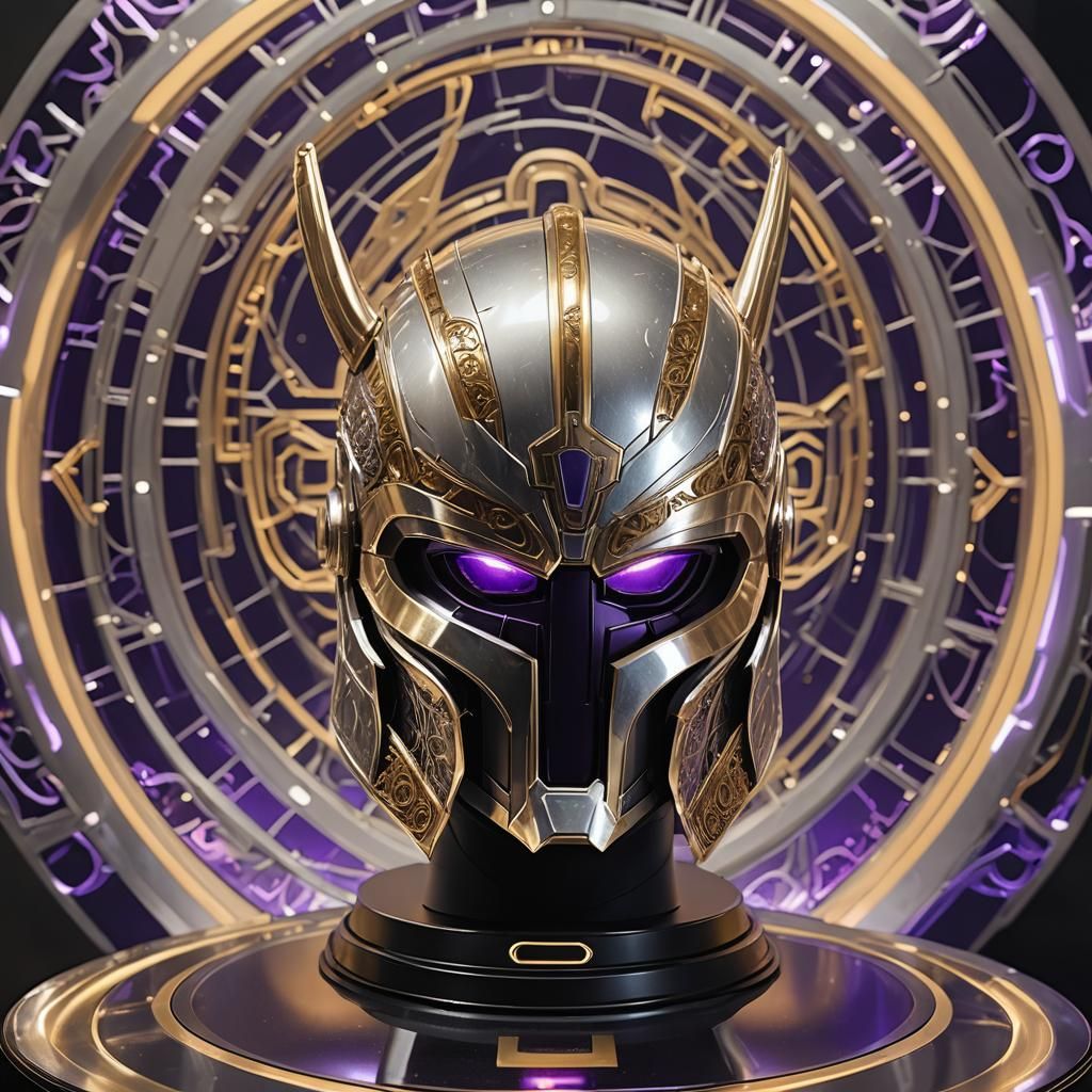 Thor's Glowing Helmet on a Hi-Tech Pedestal