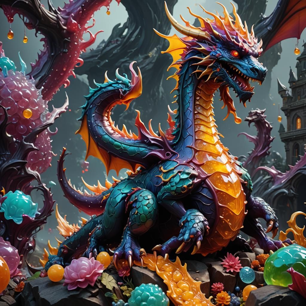 Fantastical Jelly Dragon Sculpture in Detailed Matte Paintin...