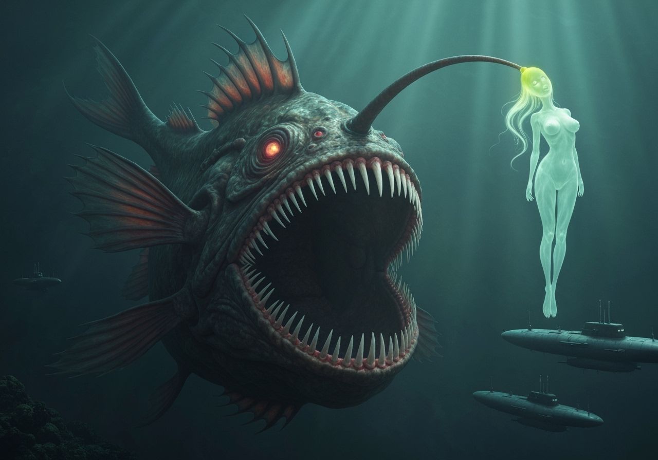 Monstrous Anglerfish Traps Submarines as Ghostly Lure Glows