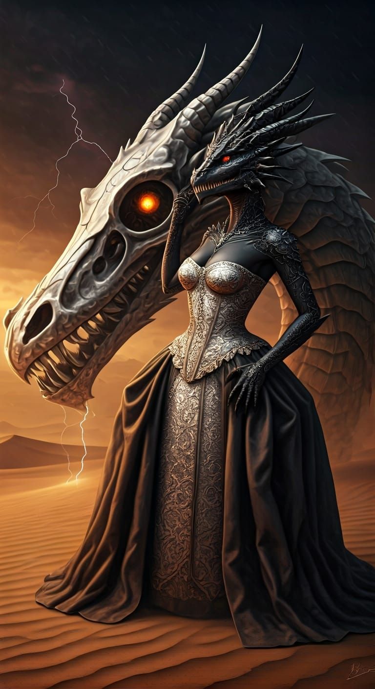 Dragonborn Guardian in a Desert Sandstorm