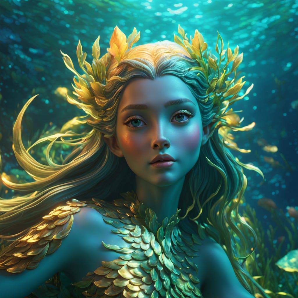 Underwater Goddess in Vibrant Oil Painting Style