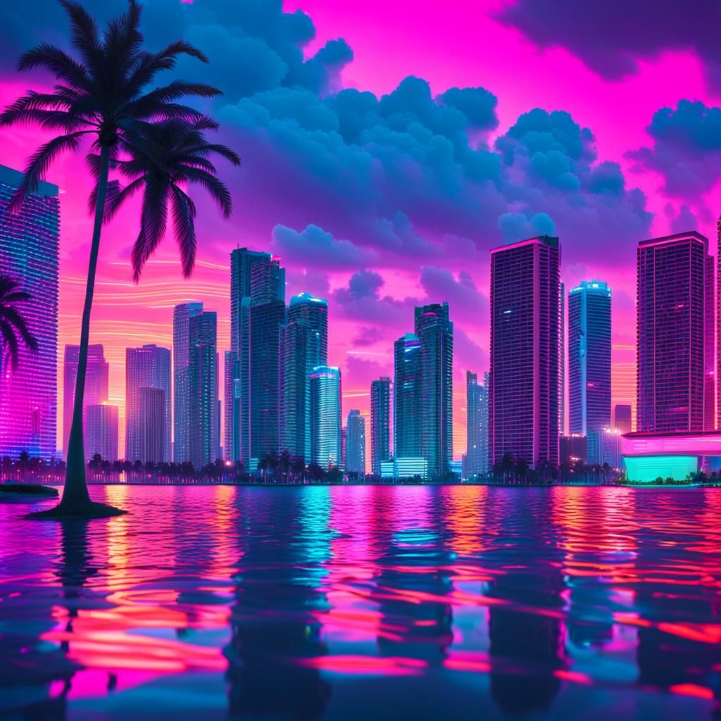 Futuristic Synthwave Cityscape at Sunset